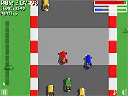 Bumper Run - Free online 8-bit retro racing game where you upgrade your car and avoid oil slicks on PlayArcadeHub