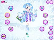 The Snowflake Princess model in the Snowflakes Dressup game, showcasing various winter fashion gowns, jewelry, and hairstyles.