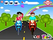 Couple kissing on a motorbike in the free online timing game Go For Ride Kiss