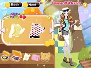 Screenshot of Fruit Salesgirls Dress Up game showing two girls ready for work in bright, fruit-themed outfits and matching makeup