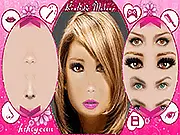 Screenshot from Realistic Makeup game showing a customizable face with applied cosmetics and hair styling