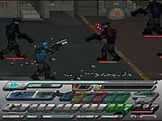 Tek Tactical online shooter game screen with a soldier blasting baddies and skill upgrade menu on PlayArcadeHub
