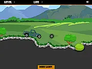 A red jeep attempting to climb a steep, rocky hill in the free online off-road racing game, Jeep Trial