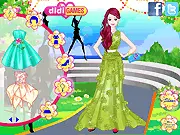 Spring Haute Couture dress up game, top model wearing a floral designer spring dress, fashion and styling game