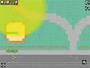 Screenshot of Wake Up Sheeple free online puzzle game showing blocks and ramps set up to guide cartoon civilians away from slow-moving zombies.