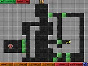 Rob3r7 The Robot free online puzzle game screenshot, pushing blocks with Rob3r7, shooting door to exit
