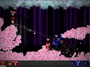 Pixel Wizards free online game screenshot showing two pixelated wizards blasting each other with magical spells in a side-view arena level.