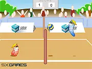 Two large cartoon worms playing volleyball over a net, screenshot of the free online game Volley on PlayArcadeHub