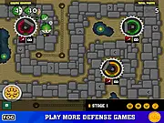 The Three Towers TD free online tower defense game, defending pizza from insects