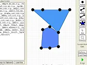 Screenshot of the free online Physics Sandbox Toy showing various user-drawn, brightly colored, interconnected shapes bouncing and reacting to gravity in a blank environment.