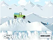 A large milk truck struggling to drive across a steep, bumpy green hill in the physics-based Milk Truck Adventure online game.