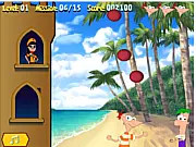 Phineas and Ferb Summer Catch free online game with Ferb, Phineas, and Isabella on the beach