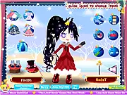 Screenshot of Lolita Elf Dress Up game featuring Nixie, the winter elf, wearing a beautiful layered Lolita-style dress with winter accessories