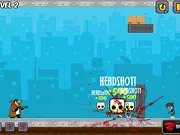 Zombies vs Penguins 3 online game screenshot, penguin shooting a ricocheting bullet at a group of zombies