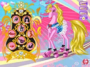 Beautiful Horse Dress Up free online game screenshot - fully customized cute horse with a colorful rainbow mane, decorated saddle, and a beautiful ribbon accessory.
