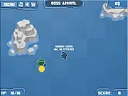Screenshot of Frantic Sky game showing a warplane fighting numerous alien ships in a vertical-scrolling shooter