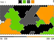 A complex, multi-colored abstract map used in the Four Color Problem online game, highlighting adjacent regions with four different colors.