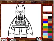 The Lego Movie Kids Coloring game showing a line art image of Lego Batman ready to be colored, play free online kids game.