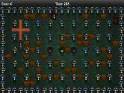 Screenshot of Magma 2 free online action game showing the character Magma next to a placed bomb, surrounded by rock obstacles and enemies.