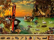 A close-up view of a lush, tropical island scene from the Membata Island hidden object game, showing several difficult-to-find items.