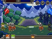 Screenshot of Hero Quest free online strategy game showing medieval soldiers defending a castle against an approaching enemy army.