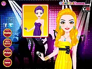 Screenshot of Music Star Girl Makeover free online game showing the music star Anna wearing a beautiful concert dress and stage makeup.