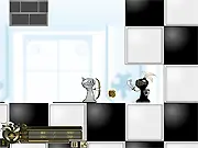 The Hardcore Pawn game screenshot showing a small chess pawn character on a platform with enemies and a key