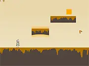Tiny Little Robot game screen showing the small robot character navigating a minimalistic, hazardous puzzle level towards the level end box.