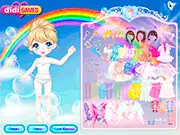 Two characters, an angel in a white dress and a demon, standing side-by-side in the free online dress-up game Angels and Demons.