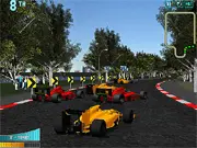 Super Race F1 free online racing game screenshot of a Formula 1 car speeding around a track