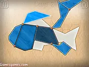 Shape Fold Animals puzzle game screenshot, showing several geometric paper pieces being arranged to form the silhouette of an animal.