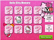 Hello Kitty Memory game screenshot showing pairs of cards with the Hello Kitty character, play free online matching game.