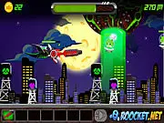 Play Aero Frenzy free online shooter game, featuring the robot hero Aero flying and shooting powerful weapons against evil alien ships in the sky.