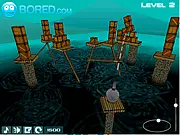Gun 3D online game, cannon shooting a ball at a stack of wooden blocks, 3D physics puzzle game