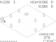 Gameplay screenshot of Cursor X 10: 2nd Session showing a live cursor surrounded by multiple ghost cursors moving toward a set of stairs on a minimalist puzzle level.