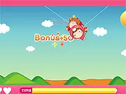 Play Trapeze free online timing game, showing a character jumping between two swinging circus performers