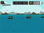 Wacky Pirate game screenshot of a cannon shooting an explosive at a cargo ship