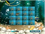Underwater Memory 2 game screenshot showing flipped cards with marine life like fish and coral, play free online matching game.