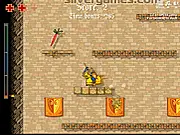 The character, the Chevalier, jumping between two small, floating platforms in the Neverending Chevalier online game environment