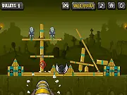 Bang the Zombies free online game, tower breaker physics puzzle, eliminating zombies and recovering treasure, PlayArcadeHub game screen