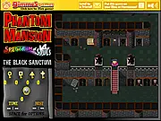 Phantom Mansion: The Black Sanctum top-down puzzle game screenshot showing the character Hector navigating a spooky black and grey room with ghosts