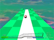 Hi Roads game screenshot showing a ball rolling on a narrow 3D platform in the sky