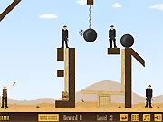 Play Sheriff free online game, a physics shooter where you explode bombs and break glass to defeat enemies