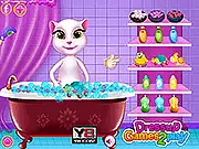Baby Talking Angela Care free online game screenshot giving Angela a bath and dressing her up