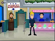 Screenshot from the game Back in Time 2 showing the main character in an old-school town setting, interacting with a non-player character.