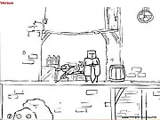 Screenshot of Versus: D'Artagnan's Quest, showing the funny musketeer hero holding a mug of beer and a cracker.