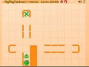 Screenshot of the Ball n Cross puzzle game showing a blue ball on a grid maze, positioned next to colored walls and an exit point.