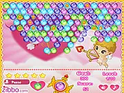 Cupid Bubbles free bubble shooter game, Cupid aiming an arrow at a cluster of colorful bubbles