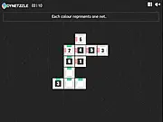 Dynetzzle free online puzzle game screenshot showing an unfolded dice net with numbers in some squares