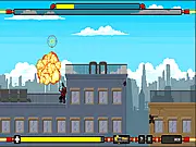 Play Iron Invaders free online shoot 'em up game controlling a bionic character shooting invading robots